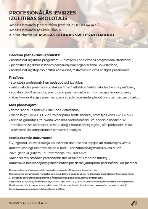 TE IR DARBS! ĢITĀRAS SPĒLES PEDAGOGS