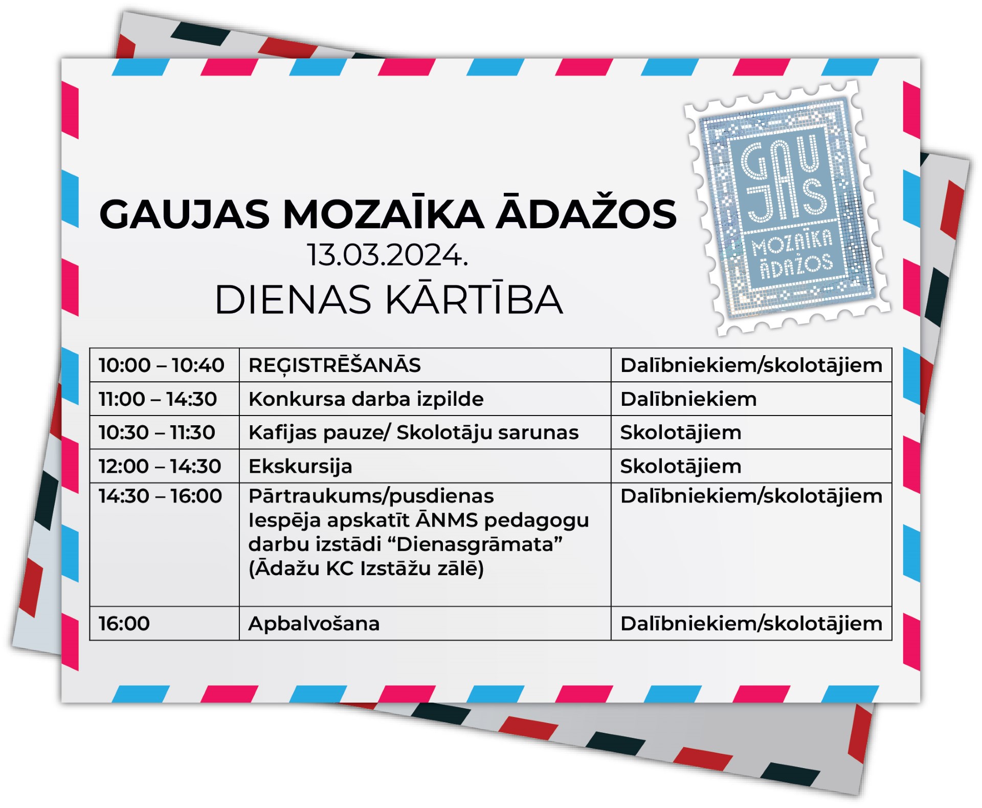 Gaujas Mozaīka Ādažos dienas kartība