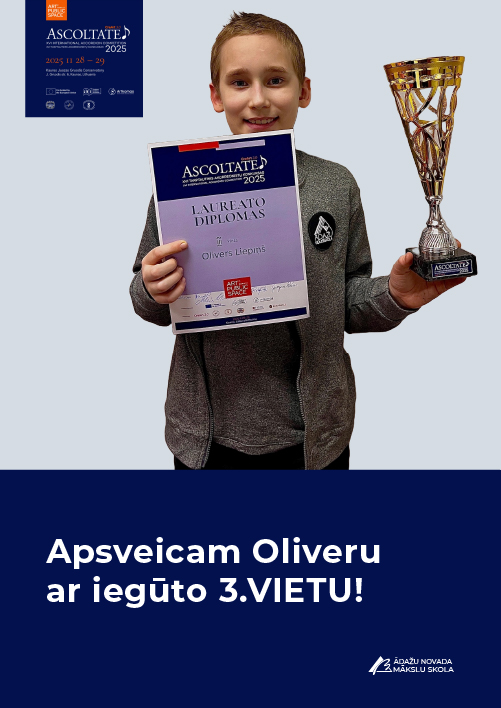 Apsveicam Oliveru ar iegūto 3.VIETU!