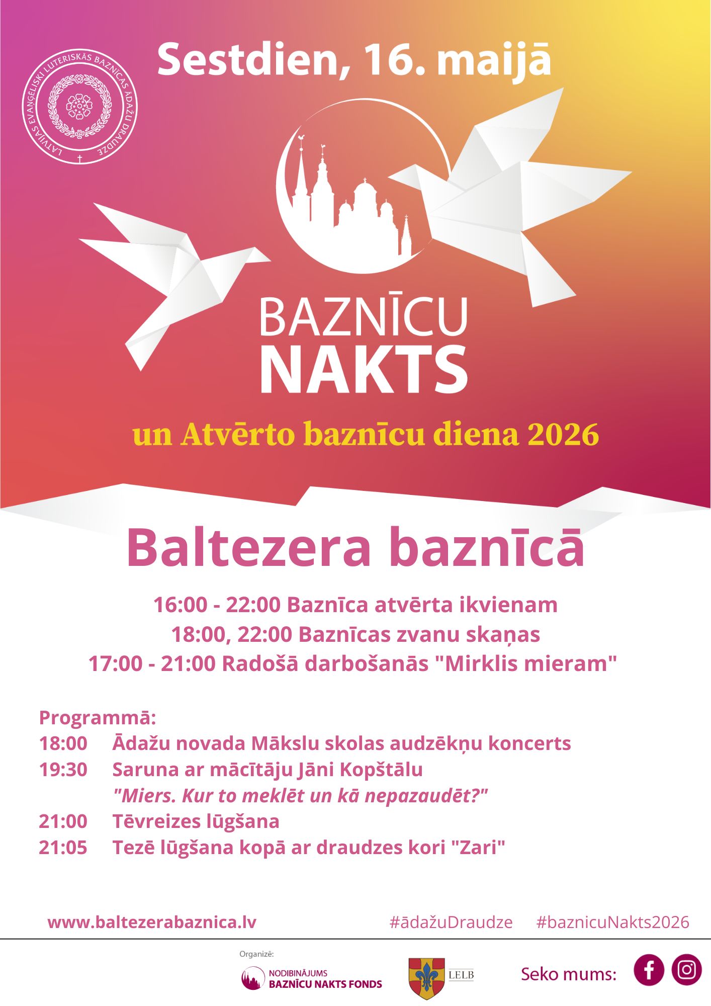 Baznīcu nakts un atvērto baznīcu diena 2026